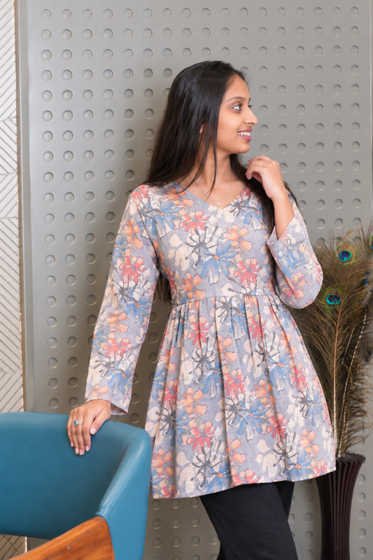 Multicolor Floral Printed Straight Kurti for Women